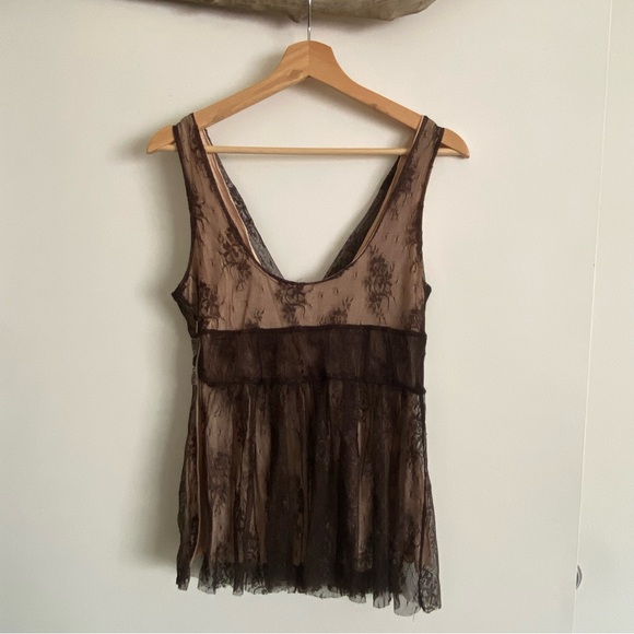 Opalina | Sz Sm | Lace Beaded V neck tank top | Special Occassion Top | Brown - Picture 7 of 10